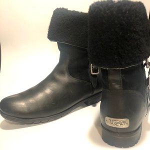 Ugg Black Leather and Sheepskin Cuff boots